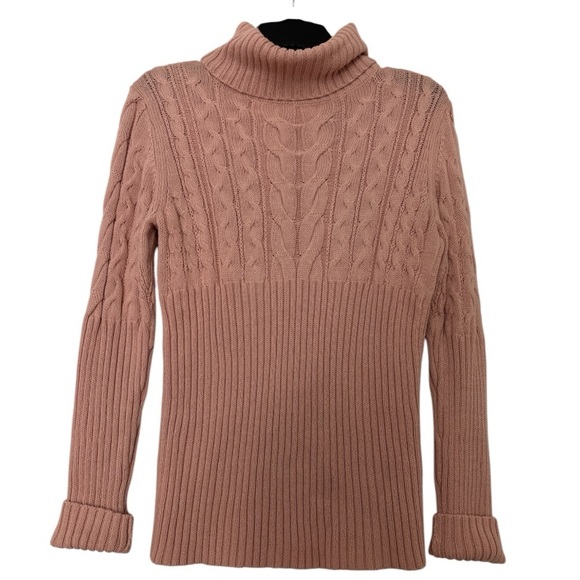 AXCESS sweater, dusty pink size medium, all cotton, turtleneck, cable knit - Picture 1 of 7